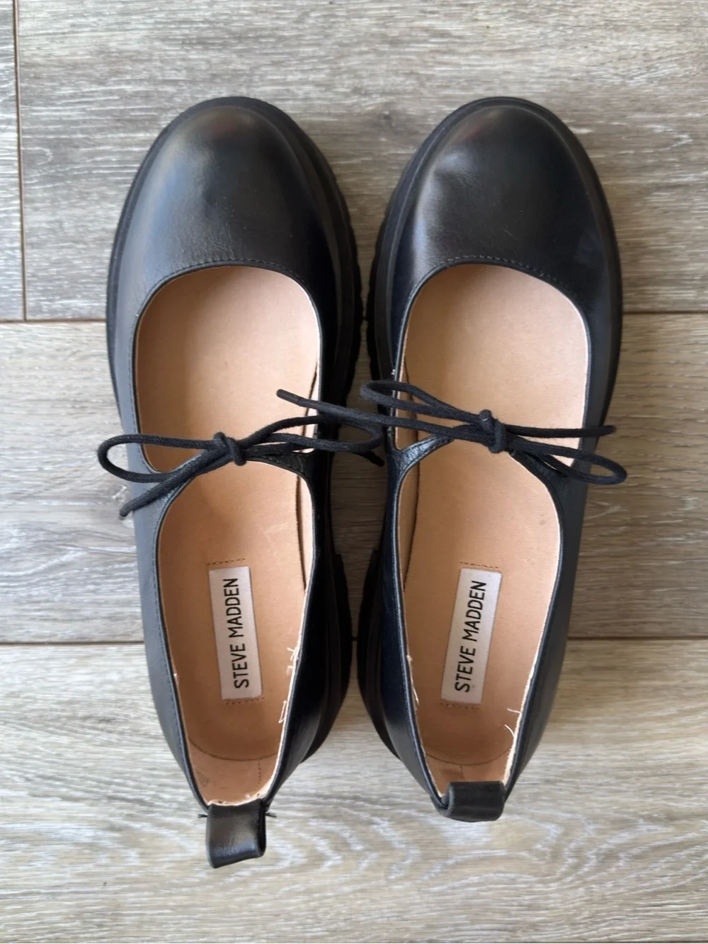 Steve Madden Landon Leather Mary Jane Platform Lug Sole Flats Size 9